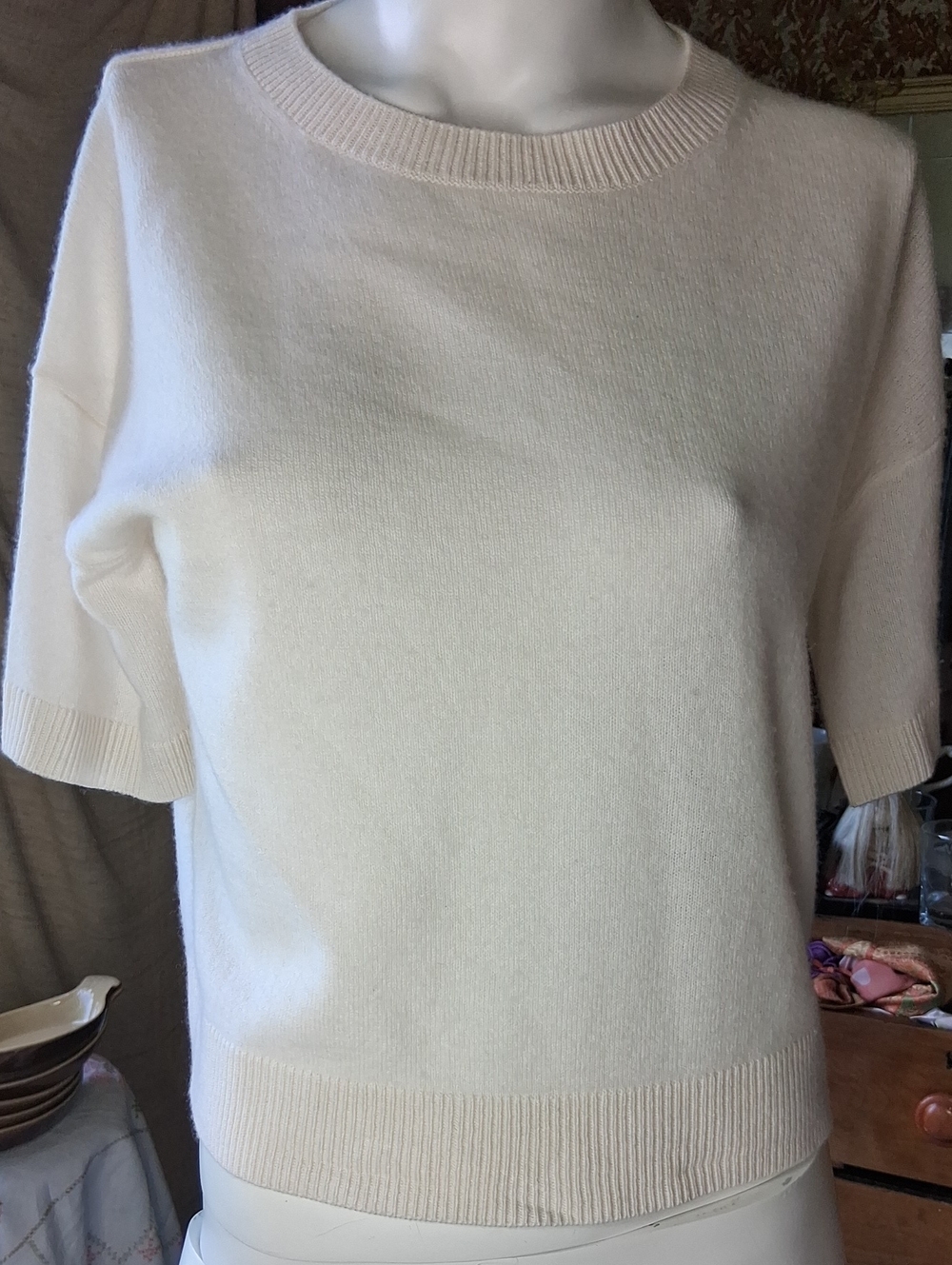 Magaschoni Cream Short-Sleeve Crewneck Sweater XS